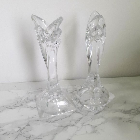 Set Of Two (2) MIKASA Crystal Taper CANDLE HOLDERS 5.5" ART DECO STYLE VTG. 90's - Picture 1 of 13